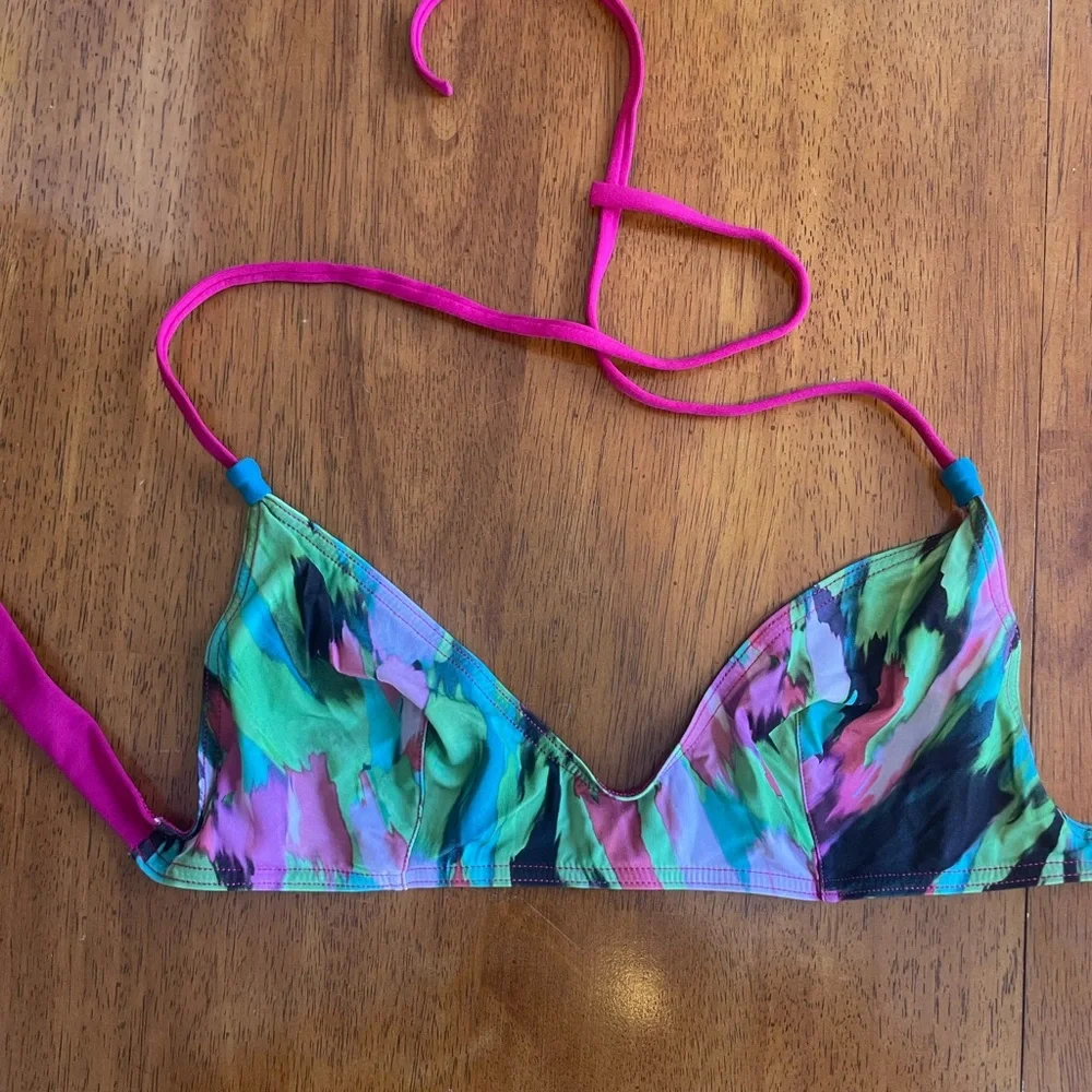 ERES Pink Blue Green Design Bikini Set Size 8 Top with Size 10 Bottom - Picture 2 of 8